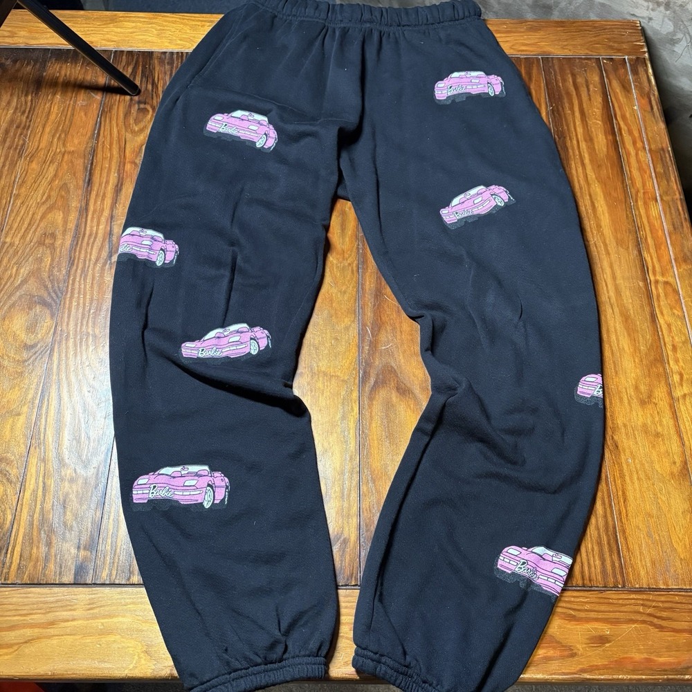 Barbie X Lauren Moshi Pink Logo Convertible Allover Print Sweatpants Sz S A1160